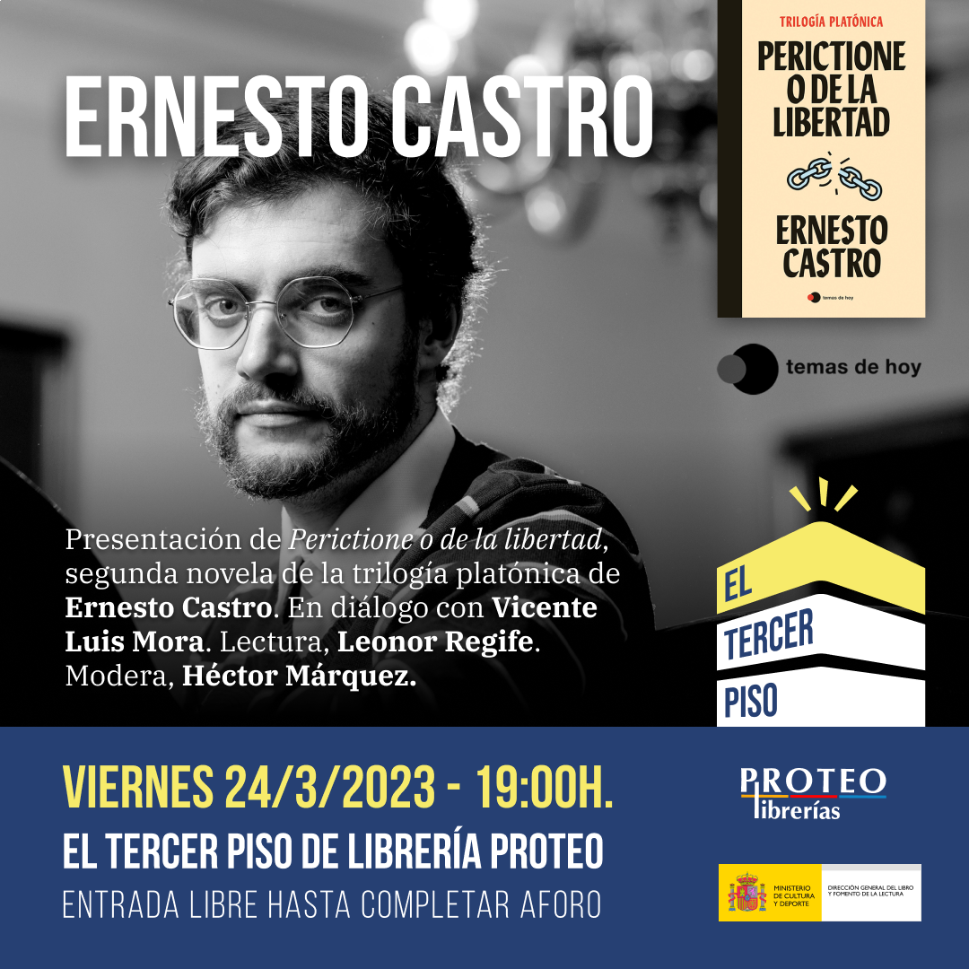 Presentación de Perictione o de la libertad, segunda novela de la trilogía platónica de Ernesto Castro. En diálogo con Vicente Luis Mora.