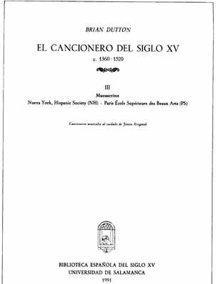 EL CANCIONERO DEL SIGLO XV (C. 1360-1520) TOMO III.