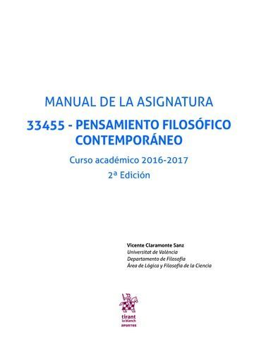 MANUAL DE LA ASIGNATURA 33455 - PENSAMIENTO FILOSÓFICO CONTEMPORÁNEO CURSO ACADÉ