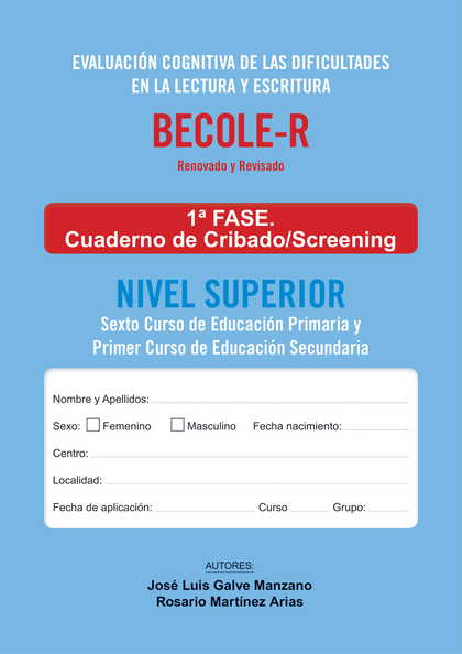 BECOLE-R. CUADERNO DE CRIBADO SUPERIOR