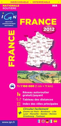 954 FRANCE 2012 INDECHIRABLE 1:1.000.000 -IGN