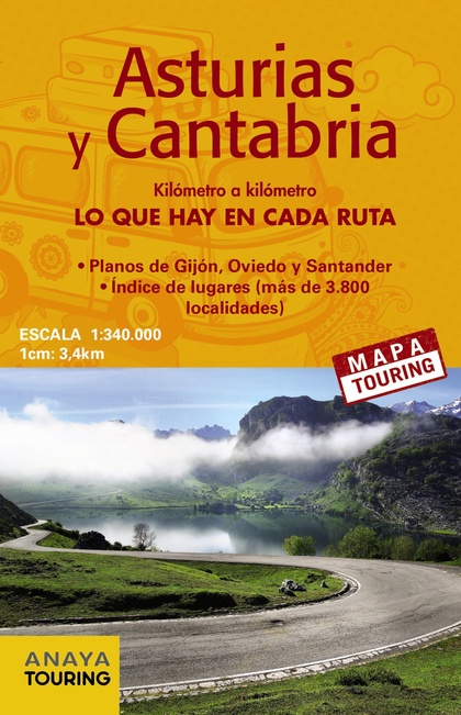MAPA DE CARRETERAS DE ASTURIAS Y CANTABRIA (DESPLEGABLE), ESCALA 1:340.000.